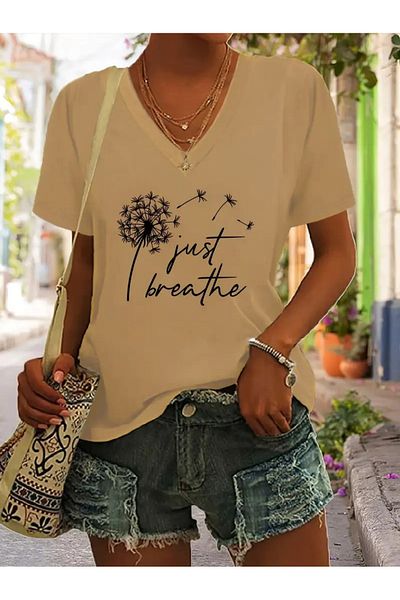 Deocept Tricou de damă oversize cu decolteu în V - imprimat și lejer