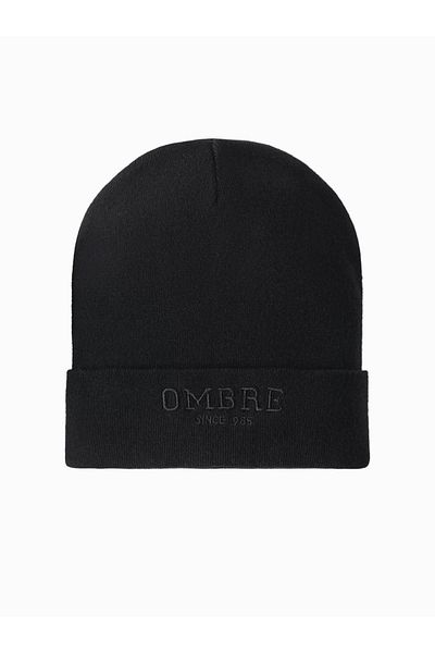 OMBRE Herren Strickmütze mit gestickter Aufschrift - schwarz V1 OM-ACWH-0120