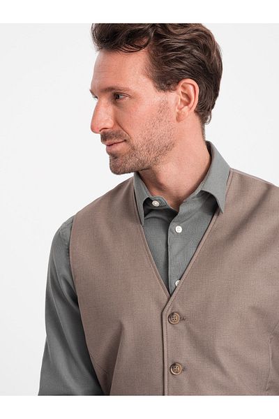 OMBRE Herren Anzugweste ohne Revers - beige V2 OM-BLZV-0112 S