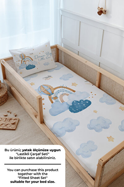 Tuğba Kuğu Montessori Nevresim Takımı (100x200) - Iconic Serisi - Mavi Bulutlar ve Balon