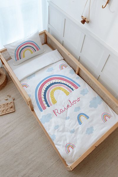 Tuğba Kuğu Montessori Duvet Cover Set (100X200) - for Baby Series - Pink Rainbow