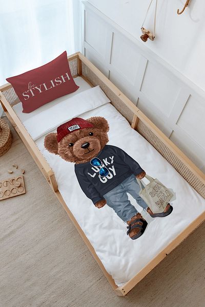 Tuğba Kuğu Pure Baby Montessori Duvet Cover Set - Sportmen Teddy Bear (100X200)
