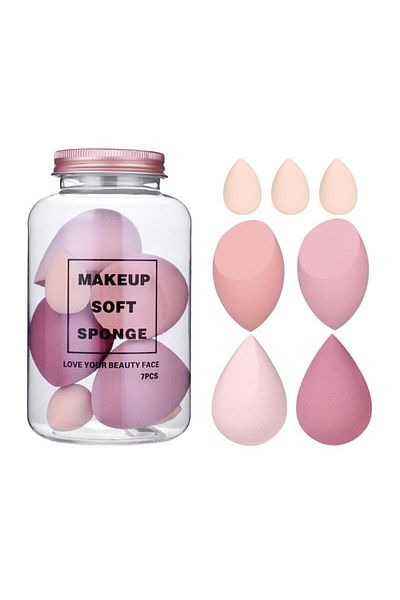 ECARLA ECARLA Sada 7 růžových krémových houbiček na make-up – Sada 7 růžových krémových duo houbiček na make-up