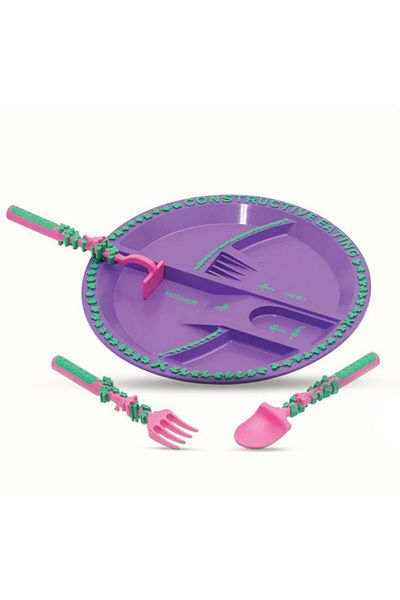 Eazy Kids طبق طعام للأطفال مع ملعقة وشوكة ودافع - البستنة
