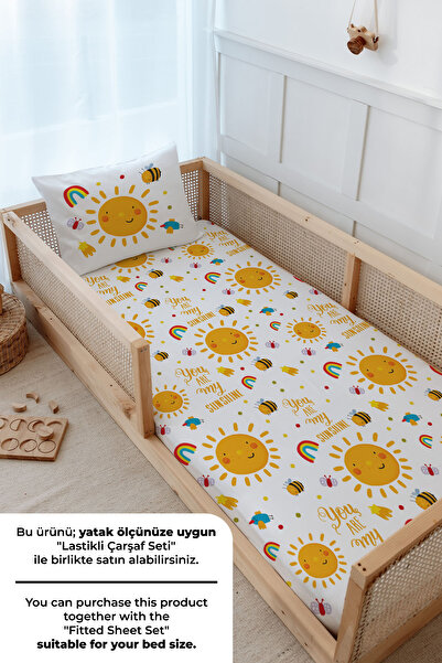 Tuğba Kuğu Montessori Nevresim Takımı (100x200) - For Baby Serisi - Gülen Pastel Güneş