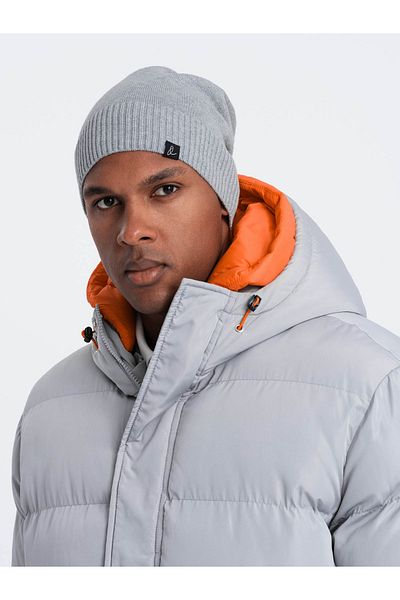 OMBRE Herren-Wintermütze aus Baumwollstrick - grau meliert V5 OM-ACWH-0124