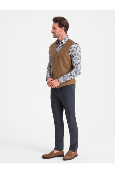 OMBRE Men's suit vest without lapels - caramel V1 OM-BLZV-0112 L