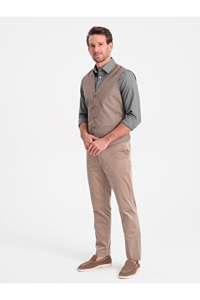 OMBRE Men's suit vest without lapels - beige V2 OM-BLZV-0112 XL