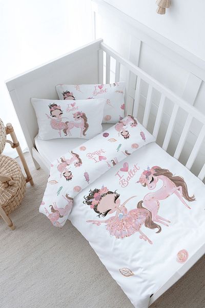 Tuğba Kuğu Pink Tutu Duvet Cover for Baby Series - Ballerina and Unicorn Pattern (100X150)