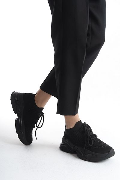 Limeo Tricoturi cu șireturi, perforate, strălucitoare, cu talpă înaltă, pantofi sport casual pentru femei