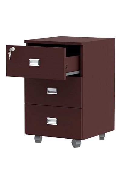 Mahmayi Stazion 3 Drawer Mobile Storage Unit Modern Office Furniture with Cabinets Cherry