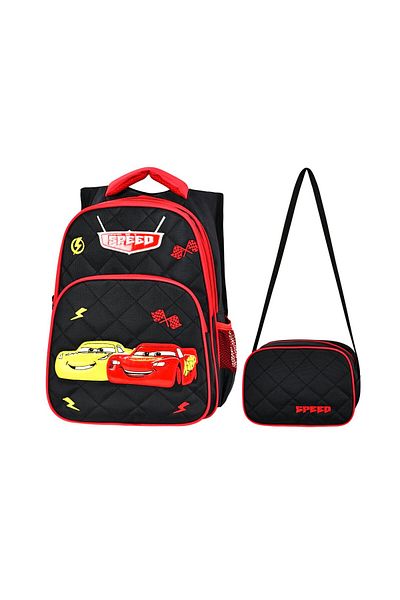 Linea Waddell 3 Compartment Primary School Bag and Lunch Box Cars Black (2018-3)