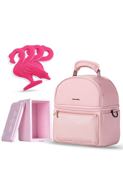 Sunveno Sunveno - Insulated Lunch Bag with Thermo Box & 4 Pcs Flamingo Ice Pack Set - Pink