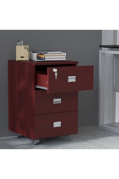 Mahmayi Stazion 3 Drawer Mobile Storage Unit Modern Office Furniture with Cabinets Cherry