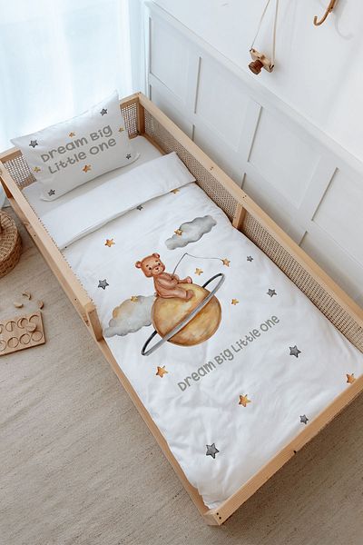 Tuğba Kuğu Montessori Duvet Cover Set (100X200) - Pure Baby Series - Bear Holding Stars