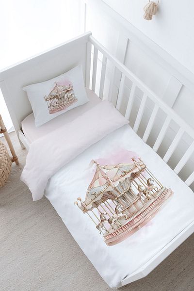 Tuğba Kuğu Baby Size Duvet Cover Set - Royal Series - Pink Carousel (100X150)