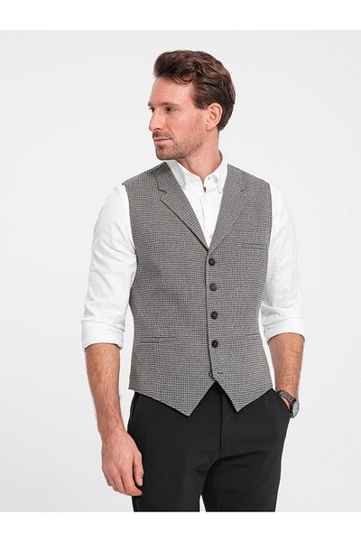 OMBRE Jacquardweste für Herren mit Revers - Graphit V1 OM-BLZV-0122 L