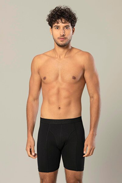 ERDEM İÇ GİYİM Erdem Black Cotton Elastane Long Boxer 1416