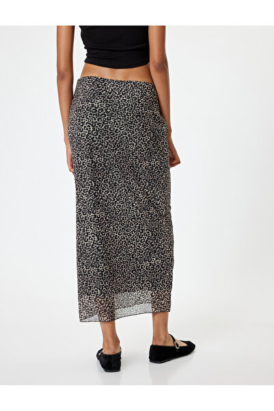 Koton Leopar Desenli Tül Midi Etek Standart Bel