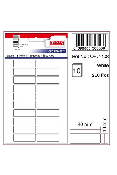 Tanex Ofc-108 13x40 Λευκό αυτοκόλλητο γραφείου (200)