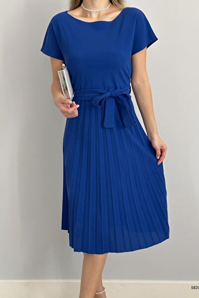 Deafox Φόρεμα Saks Μπλε Ζώνη Πλισέ