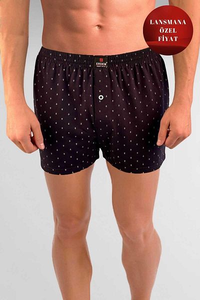 ERDEM İÇ GİYİM Erdem Navy Blue μοτίβο χτενισμένο βαμβακερό μπόξερ - 1400YKCP