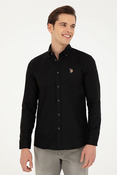 U.S. Polo Assn. Мъжка черна риза с дълъг ръкав 50271277-VR046