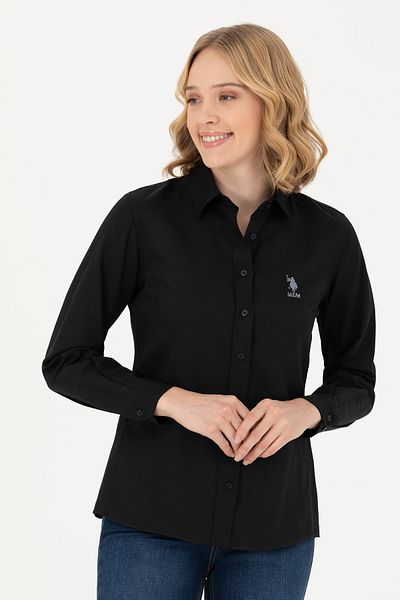U.S. Polo Assn. Cămașă neagră de bază cu mânecă lungă pentru femei 50271267-VR046