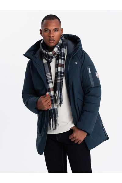 OMBRE Men's long seasonal outdoor style jacket - navy blue V2 OM-JALJ-0202 XXL