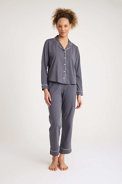 No52 HomeWear Set de pijamale pentru femei, 100% bumbac, culoare gri fum, calitate premium
