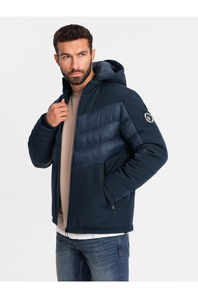OMBRE Men's quilted jacket with high collar - navy blue V2 OM-JALP-0172 M