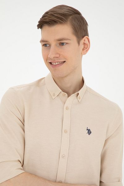 U.S. Polo Assn. Ανδρικό μακρυμάνικο πουκάμισο Camel Basic 50288629 -VR015