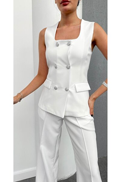 LİSAA BUTİK Damen-Set aus Weste und Hose mit Steindetail