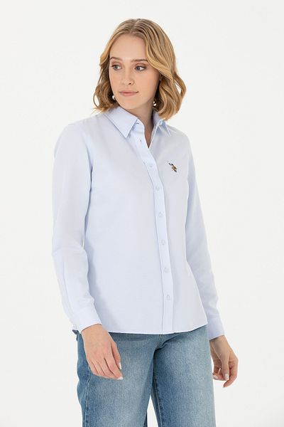 U.S. Polo Assn. Cămașă de bază cu mânecă lungă albastru deschis pentru femei 50271935 -vr003
