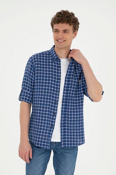 U.S. Polo Assn. Мъжка риза в тъмносиньо - кариран дизайн 50283820-VR033