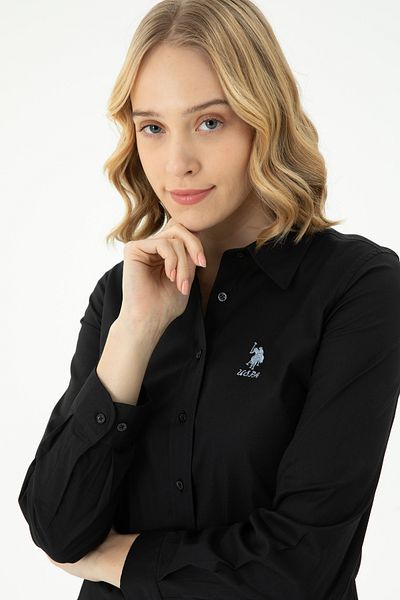 U.S. Polo Assn. Cămașă neagră de bază cu mânecă lungă pentru femei - 50271266 -vr046