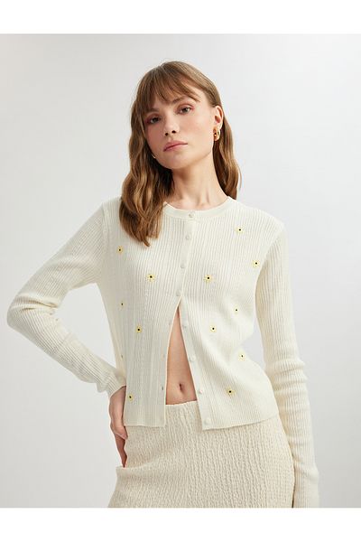 Koton Cardigan cu mâneci lungi, cu decolteu, cu broderie, cu flori
