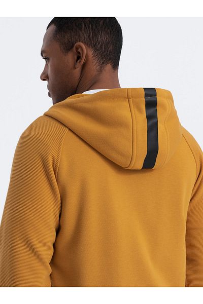 OMBRE Aufgeknöpftes Kapuzensweatshirt für Herren - Senfgelb V7 OM-SSZP-0124 M
