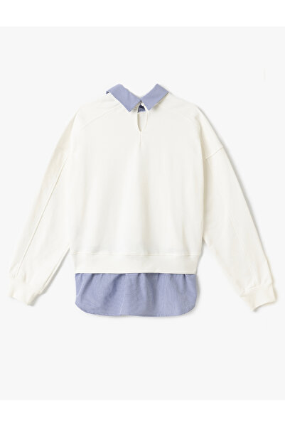 Koton Bavlněná mikina s dlouhým rukávem a límečkem se dvěma různými látkami