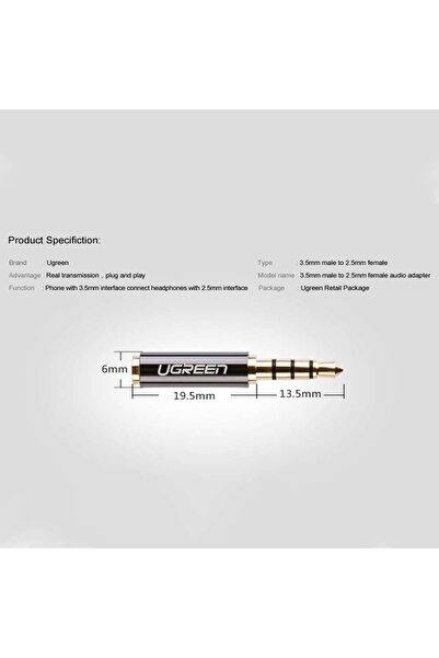 Ugreen 3.5mm Erkek to 2.5mm Dişi Jack Dönüştürücü