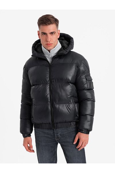 OMBRE Men's warm puffer jacket with welts - black V1 OM-JAHP-0207 S