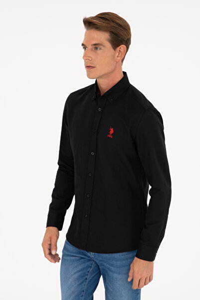 U.S. Polo Assn. قميص أساسي أسود بأكمام طويلة للرجال 50282590-VR046