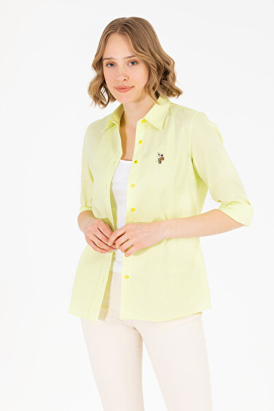 U.S. Polo Assn. قميص أساسي أصفر نيون بأكمام طويلة للنساء 50262849-VR168
