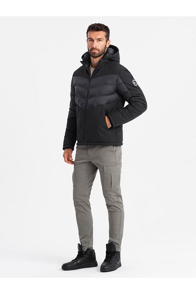 OMBRE Herren Steppjacke mit hohem Kragen - schwarz V1 OM-JALP-0172 XXL