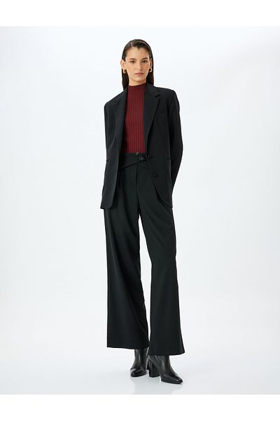 Koton High Waist Straight Wide Leg Pants with Belt Detail
