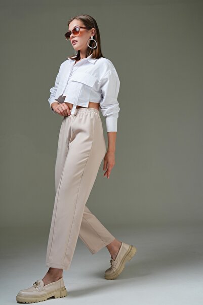 Saade Stone Elastic Waist Roof Detailed Trousers
