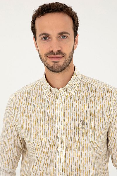 U.S. Polo Assn. Ανδρικό πουκάμισο Khaki 50282825-VR027 - Μακρυμάνικο