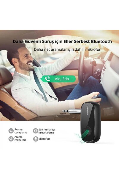 Ugreen Mikrofonlu Aux Bluetooth 5.0 Aptx Araç Kiti