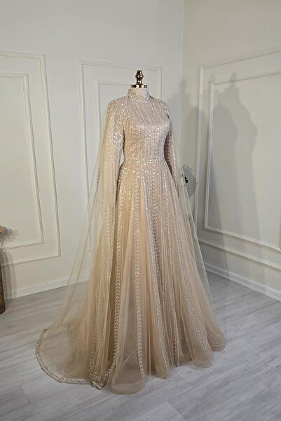 Yonca Moda Evi Ten Pelerinli Tesettür Abiye 7930