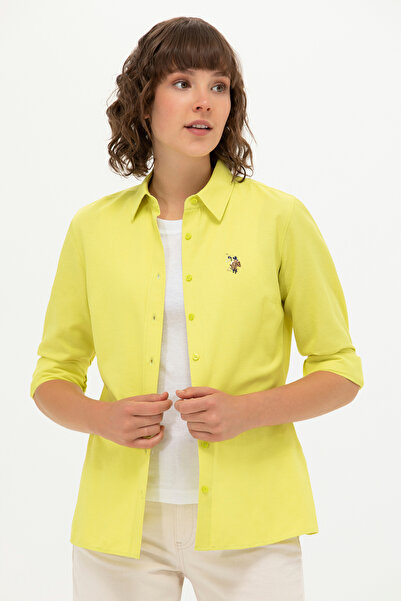 U.S. Polo Assn. Γυναικείο νέον κίτρινο μακρυμάνικο βασικό πουκάμισο 50262888-...